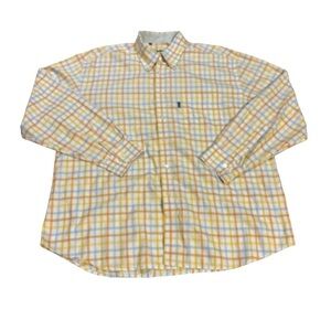 Barbour The Sporting Button Up Shirt Orange Yelloe Blue and White Plaid Size XXL